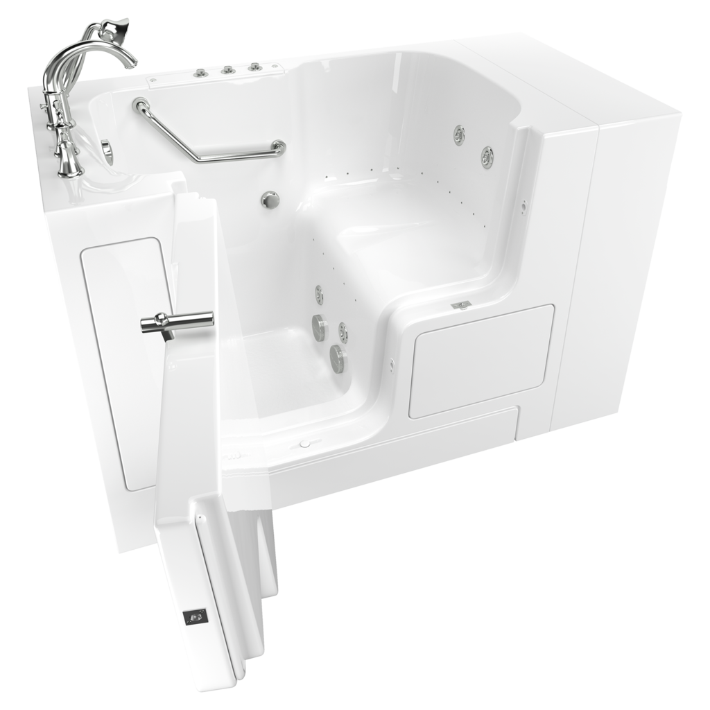 Baignoire à porte 32 x 52 pouces, série gelcoat de performance avec systèmes combinés de spa à air et à remous - Vidange à gauche avec robinet